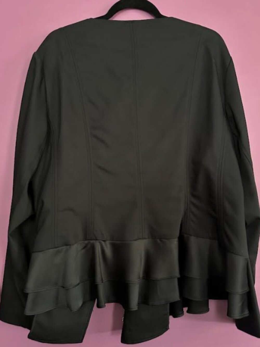 Lane Bryant Size 26 Moto Jacket Black Peplum Ruffle Asymmetrical Zip Stretch - Picture 3 of 5